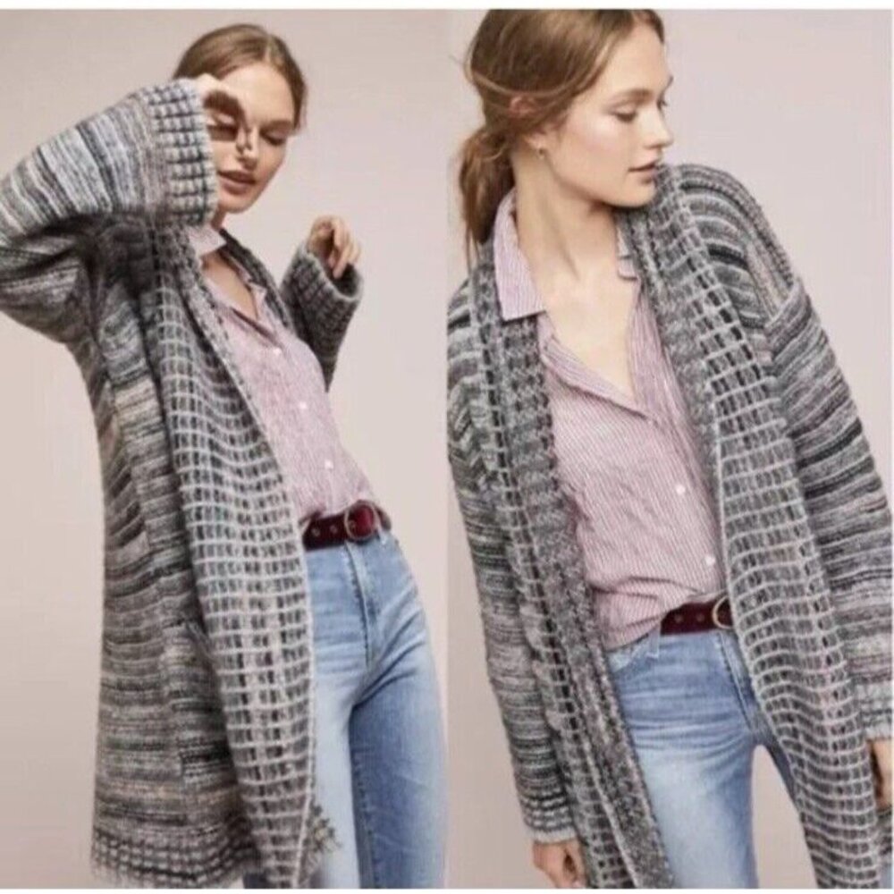 Anthropologie Cardigan Sweater Pink Gray Black M Medium Thick Alpaca Wool $180 - Picture 3 of 16